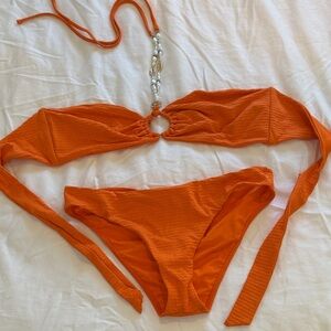 Beach Bunny Orange Bikini Set with Pear and Shell Detail size: Small/Medium